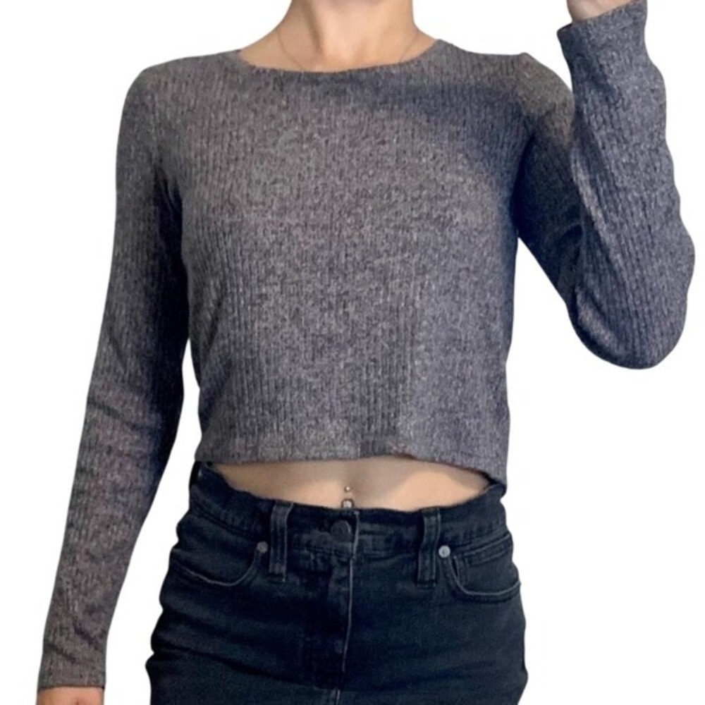 AMERICAN EAGLE Women's Cropped Dusty Purple Gray Long Sleeve Knit Top SZ XL
